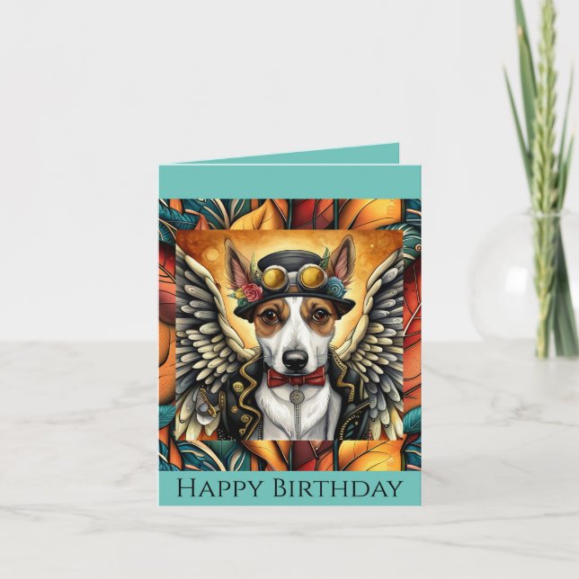 Cartão de aniversário de cão-galinha (Frente)