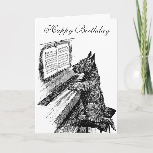 Cartão de Aniversário de Cão Piano (Frente)