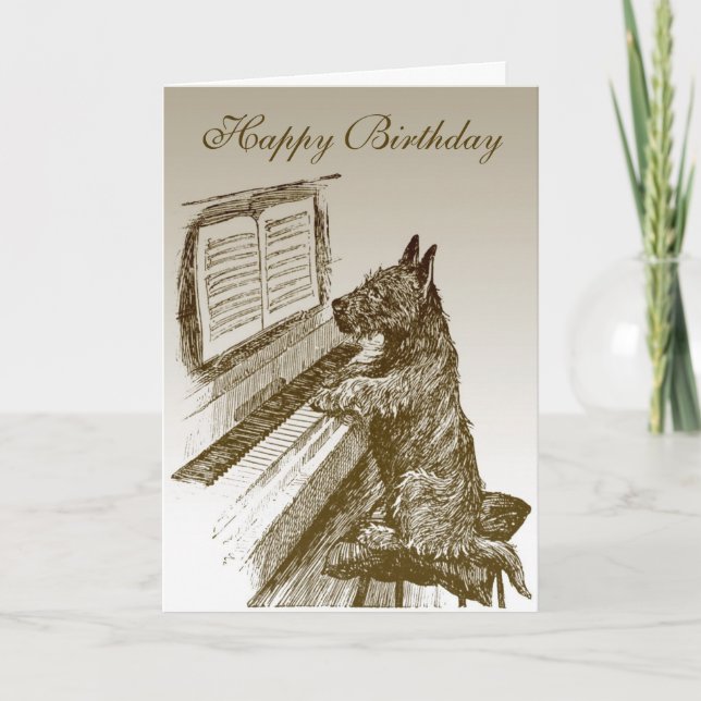 Cartão de Aniversário de Cão Piano 2 (Frente)