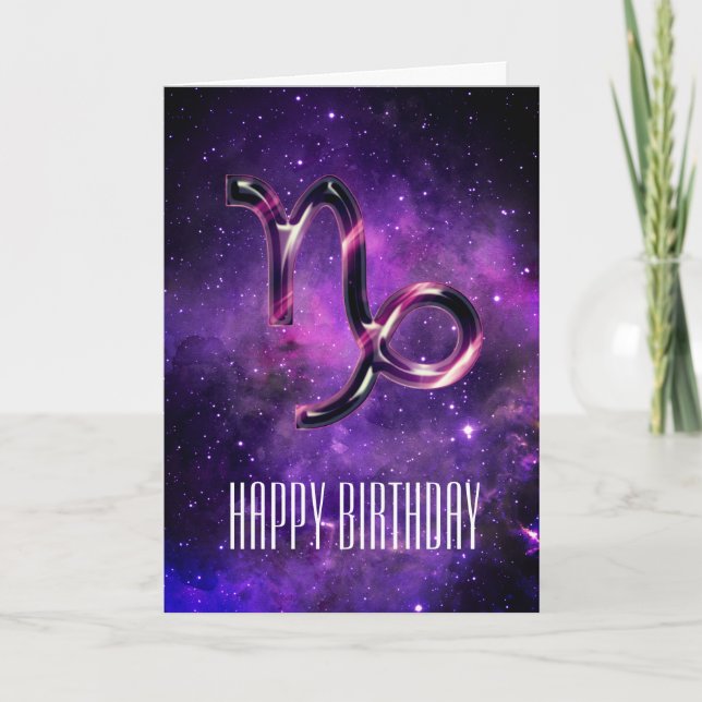 Cartão de Aniversário de Capricórnio Espacial Roxo (Frente)
