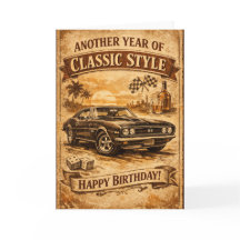 Cartão de aniversário de carro clássico vintage pa