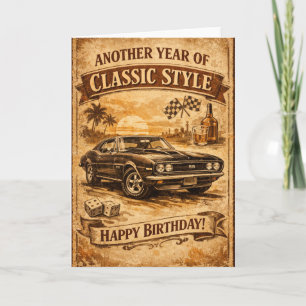 Cartão de aniversário de carro clássico vintage pa