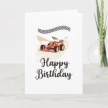 Cartão de aniversário de carro de corrida