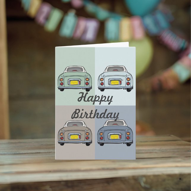 Cartão de Aniversário de Carro de Época Fígaro (Happy Birthday to your figaro! Send them this card (or send it to a figgy loving friend))