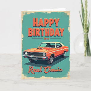Cartão de Aniversário de Carro Retro