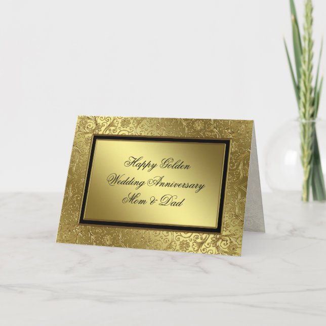 Cartão de Aniversário de Casamento Clássico Dourad (Frente)
