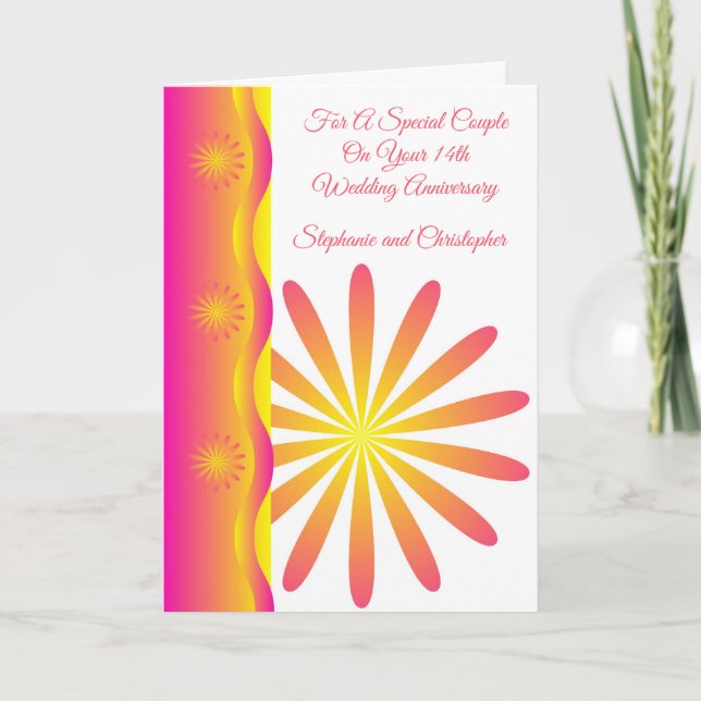 Cartão de Aniversário de Casamento de 14 Personali (Frente)