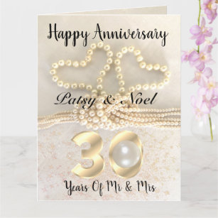 Cartão de Aniversário de Casamento de 30 Pérola Pe