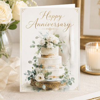 Cartão de Aniversário de Casamento Feliz Bolo Flor
