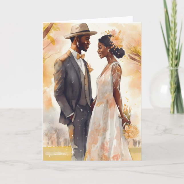 Cartão de aniversário de casamento para casal negr (Frente)