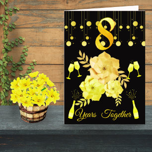 Cartão de Aniversário de Casamento Preto e Dourado