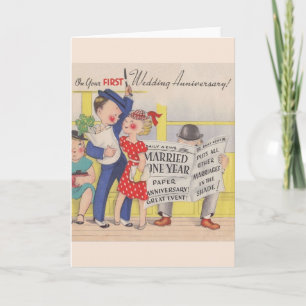 Cartão de Aniversário de Casamento Vintage Primeir