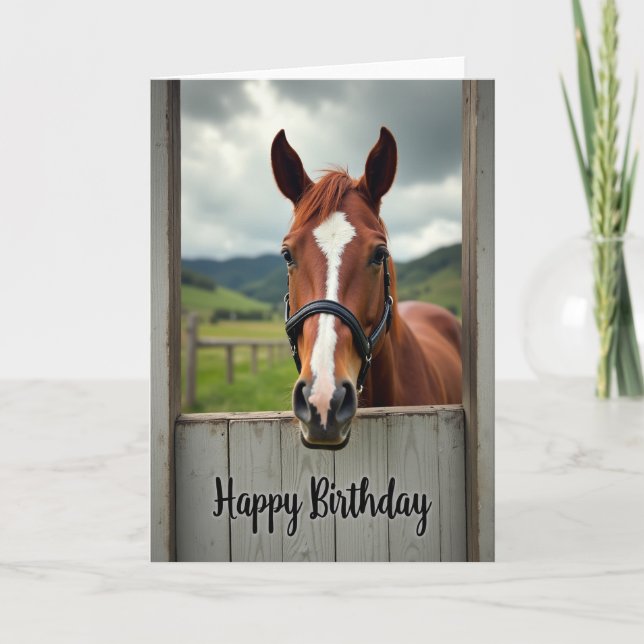Cartão de Aniversário de Cavalo Rústico (Frente)