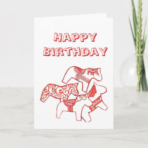 Cartão de Aniversário de Cavalo Vermelho e Branc