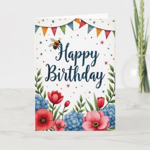 Cartão de Aniversário de Celebração com Bandeirola