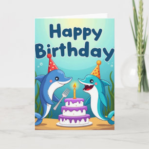 Cartão de Aniversário de Cetáceo de Desenho Animad