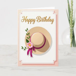 Cartão de Aniversário de Chapéu e Floral