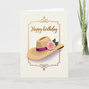 Cartão de Aniversário de Chapéu Elegante Emoldurad