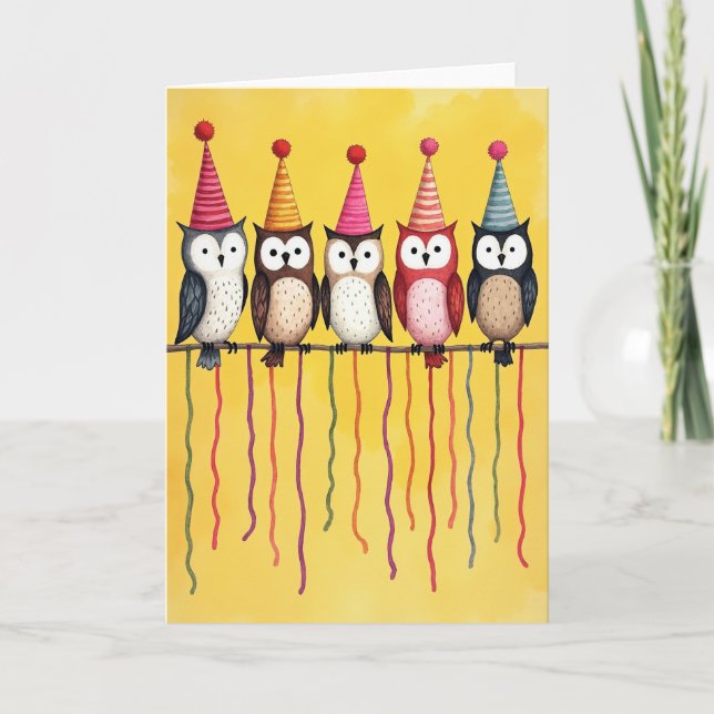 Cartão de Aniversário de Chapéu Pompom (Frente)
