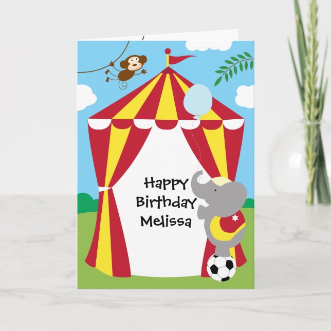 Cartão de Aniversário de Circus Tent e Animais (Frente)