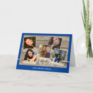 Cartão de Aniversário de Colagem de Fotos Azul M