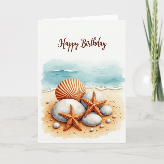 Cartão de Aniversário de Concha à Beira-Mar (Frente)