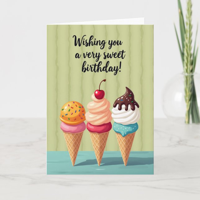 Cartão de Aniversário de Cone de Pastel (Frente)