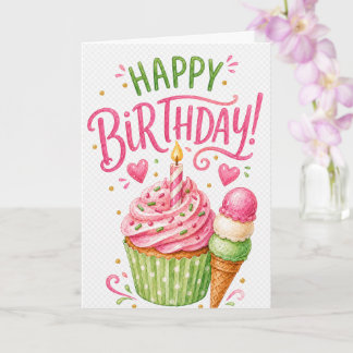 Cartão de aniversário de cone de sorvete