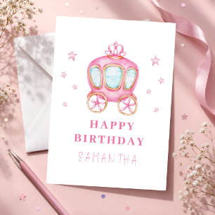 Cartão de aniversário de conto de fadas rosa fofo 