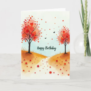 Cartão de Aniversário de Coração de Aquarela Doce