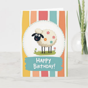 Cartão de Aniversário de Cordeiro Floral