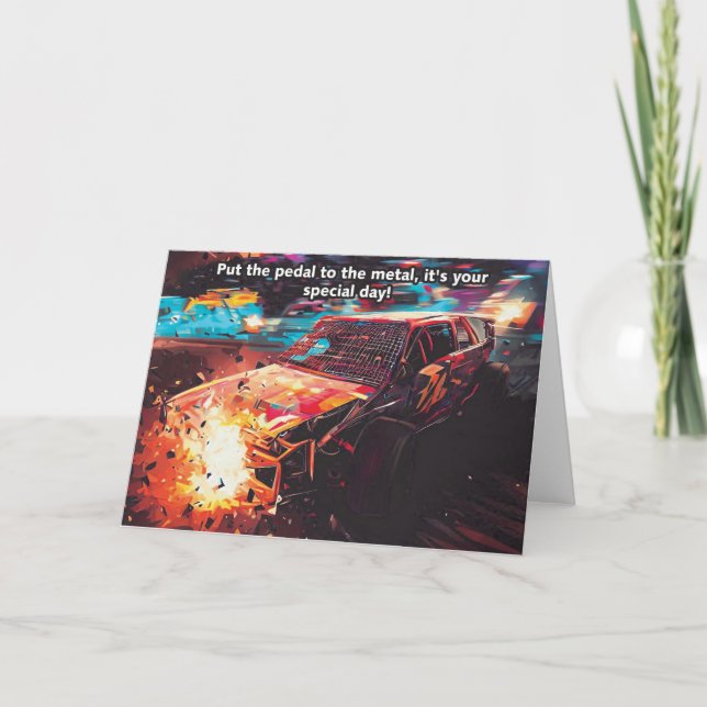 Cartão de Aniversário de Corrida de Destruição (Frente)