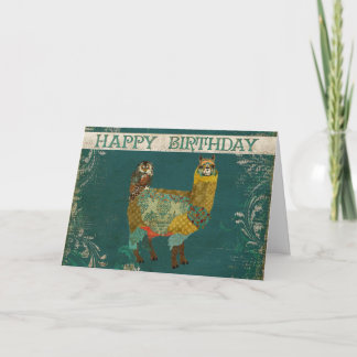 Cartão de Aniversário de Coruja Dourada e Teal