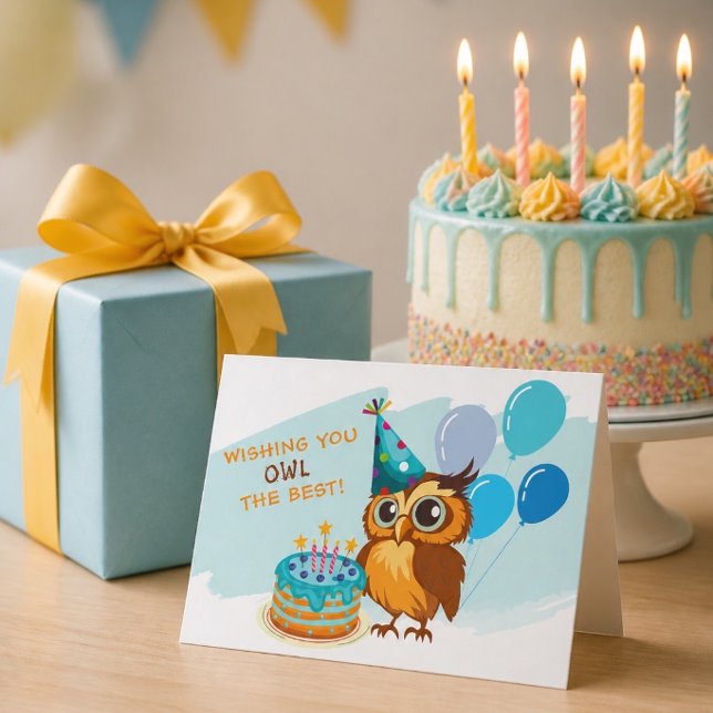 Cartão de Aniversário de Coruja Fofa (Criador carregado)
