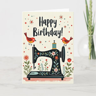 Cartão de Aniversário de Costura Floral