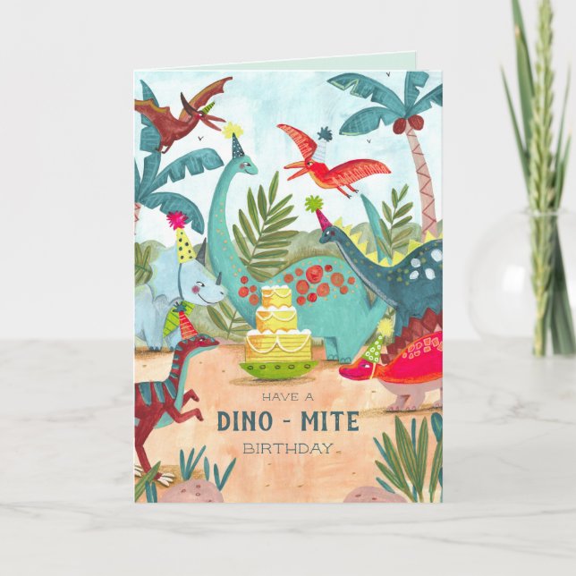 Cartão de aniversário de criança dinossauro (Frente)