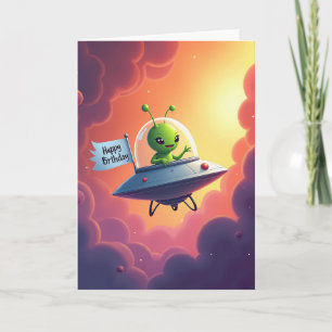 Cartão de Aniversário de Criatura Espacial Alegre