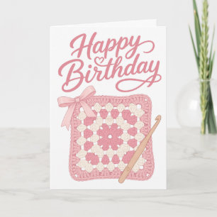 Cartão de Aniversário de Crochê Rosa Bonito