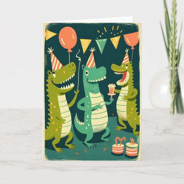 Cartão de aniversário de crocodilos fofos (Frente)