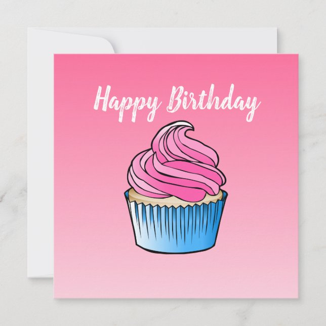 Cartão de Aniversário de Cumprimentos Flat Cupcake (Frente)