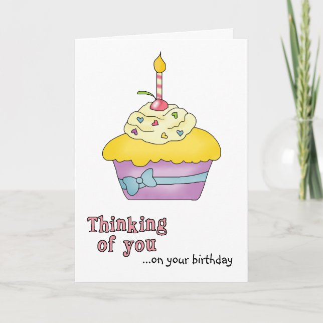 Cartão de aniversário de Cupcake amarelo (Frente)