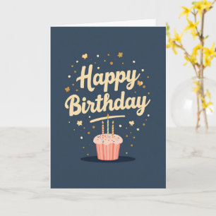 Cartão de Aniversário de Cupcake Azul