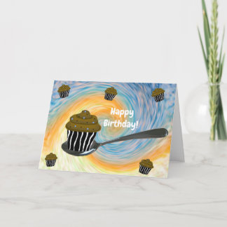 Cartão de Aniversário de Cupcake Colher de Prata