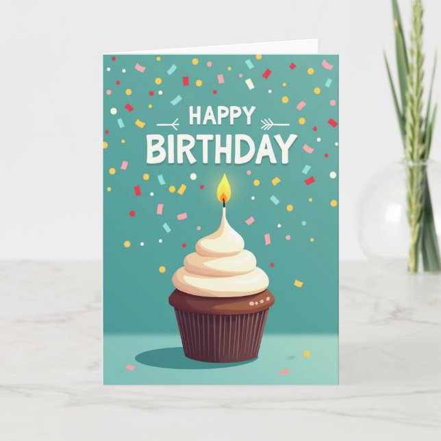 Cartão de Aniversário de Cupcake com Cobertura (Frente)