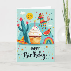 Cartão de Aniversário de Cupcake com Confeitos