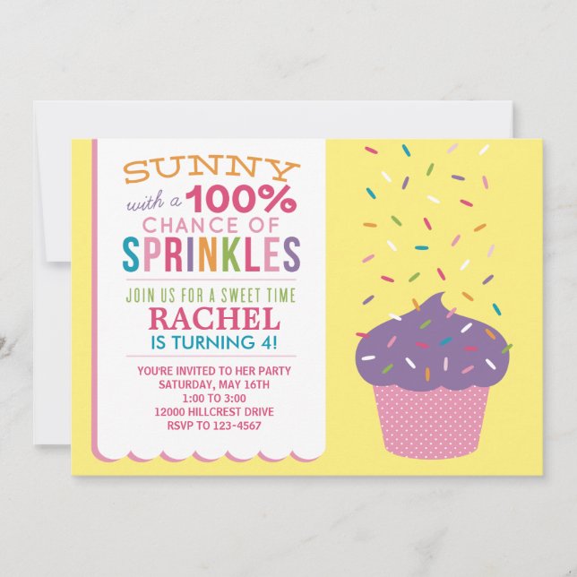 Cartão de Aniversário de Cupcake com Confeitos Col (Frente)