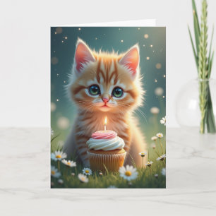 Cartão de Aniversário de Cupcake de Gatinho