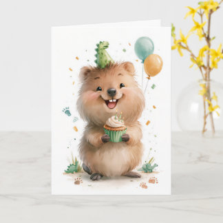Cartão de Aniversário de Cupcake de Quokka Fofo
