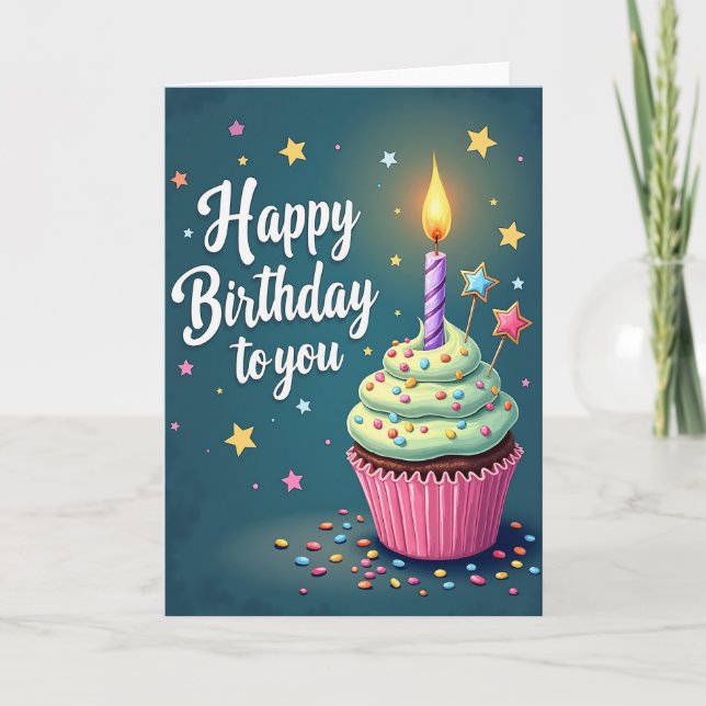Cartão de Aniversário de Cupcake Doce (Frente)