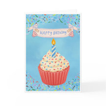 Cartão de Aniversário de Cupcake Fofo